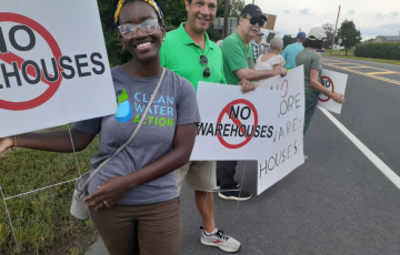 No Warehouses protest in New Jersey with Tolani Taylor from Clean Water Action and other community members